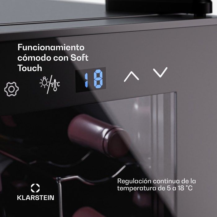 Klarstein Cave à vin, 1 Zone, Frigo Vin, Armoire a Vin, Cave a Vin de Vieillissement, 8 Bouteilles, Touch-Control, Noir – Image 2