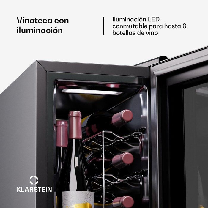 Klarstein Cave à vin, 1 Zone, Frigo Vin, Armoire a Vin, Cave a Vin de Vieillissement, 8 Bouteilles, Touch-Control, Noir – Image 3
