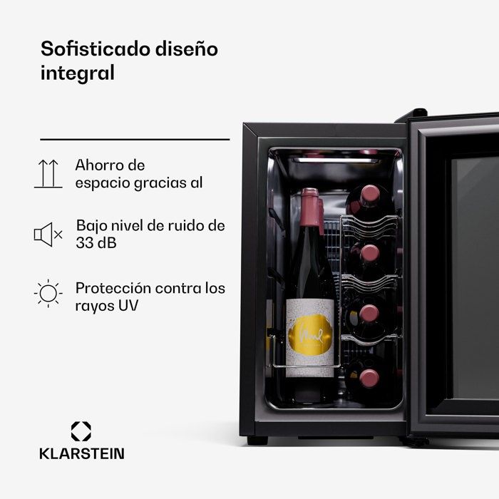 Klarstein Cave à vin, 1 Zone, Frigo Vin, Armoire a Vin, Cave a Vin de Vieillissement, 8 Bouteilles, Touch-Control, Noir – Image 5