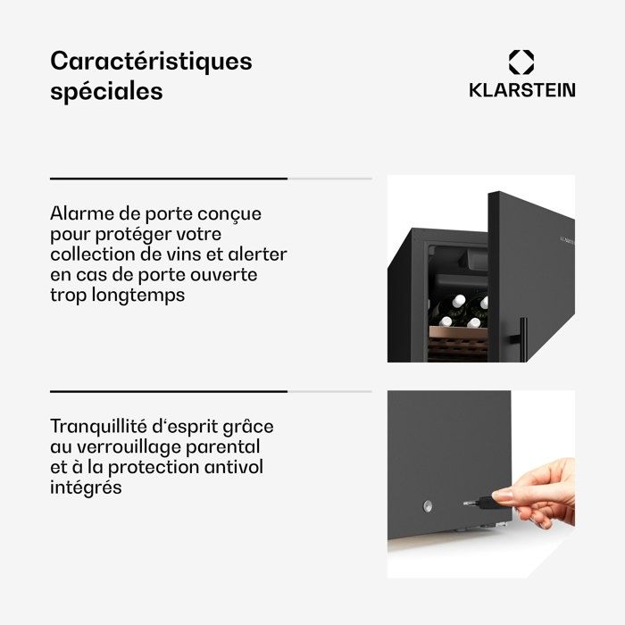 Klarstein CellarMax Cave à vin 114 bouteilles 238 L - Plage de température 5 - 20 °C - Clayettes en bois - Noir – Image 5
