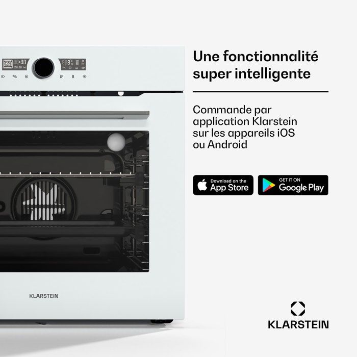Klarstein Illuminosa Four encastrable smart Commande par application Efficacité énergétique A+ Capacité 73 L 11 Fonctions Blanc – Image 2