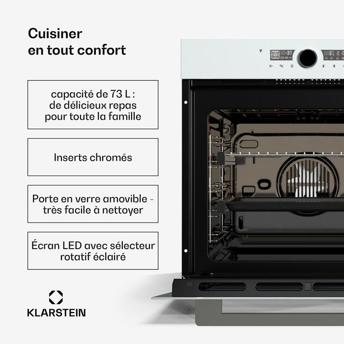 Klarstein Illuminosa Four encastrable smart Commande par application Efficacité énergétique A+ Capacité 73 L 11 Fonctions Blanc – Image 3