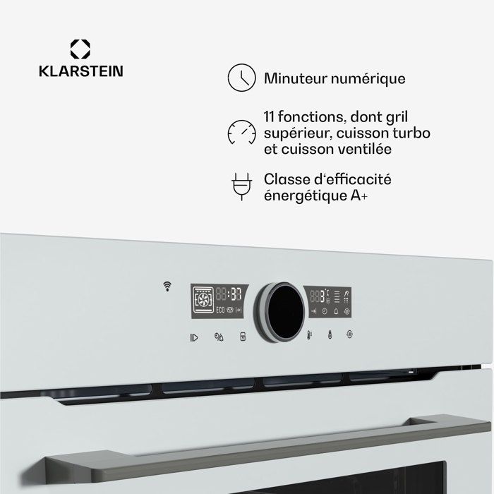 Klarstein Illuminosa Four encastrable smart Commande par application Efficacité énergétique A+ Capacité 73 L 11 Fonctions Blanc – Image 4