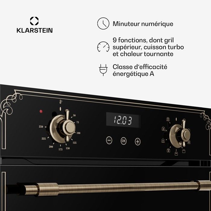 Klarstein Victoria Slim Four encastrable Slim 45 cm 49 L 10 fonctions Mode de nettoyage vapeur 2000 W Noir – Image 4