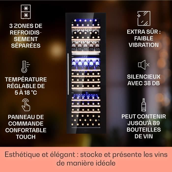 Klarstein Vinsider 89 Built-In Trio Cave à vin encastrable 5-18°C panneau de commande tactile clayettes en bois – Image 2