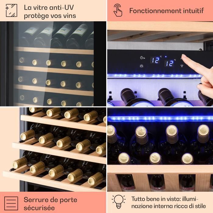Klarstein Vinsider 89 Built-In Trio Cave à vin encastrable 5-18°C panneau de commande tactile clayettes en bois – Image 4