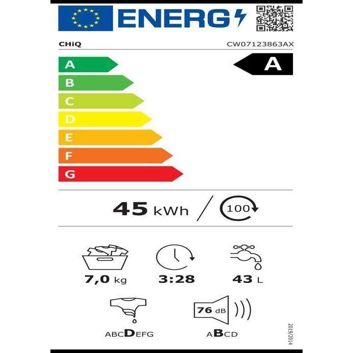 Lave-linge hublot - CHiQ - CW07123863AX - 7kg - Classe A - 1200 RPM - Lavage vapeur – Image 6
