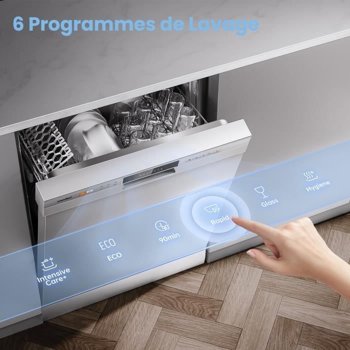 Lave-vaisselle pose libre Comfee 60cm 49dB avec 12 couverts, 6 programmes Commande Bouton ou par téléphone,Classe D – Image 2