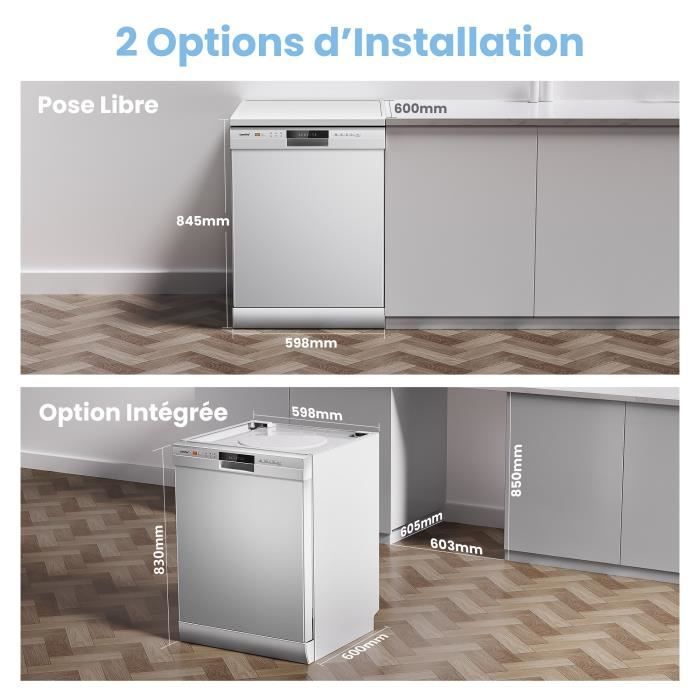 Lave-vaisselle pose libre Comfee 60cm 49dB avec 12 couverts, 6 programmes Commande Bouton ou par téléphone,Classe D – Image 4