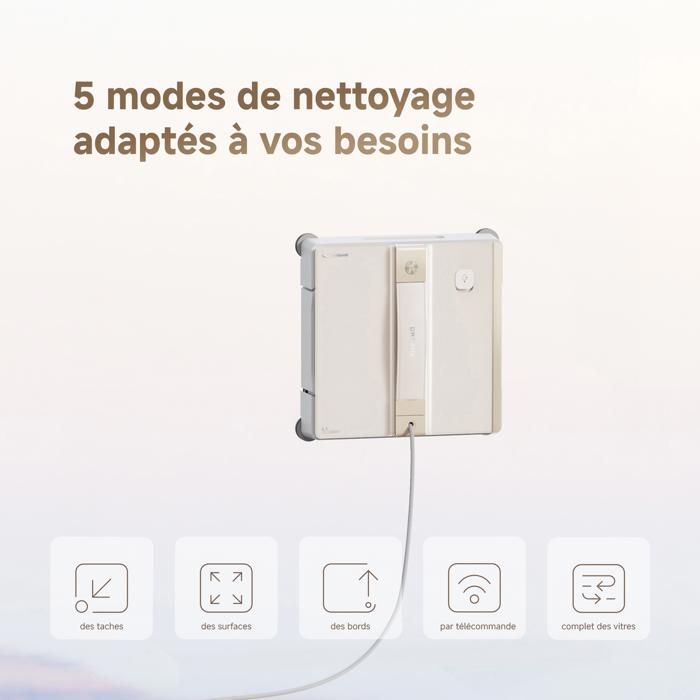 dreame C1 Robot Laveur de Vitres, Puissance d'Aspiration de 5 500 Pa, Protection et Sécurité Fiables, Technologie CornerClean – Image 3