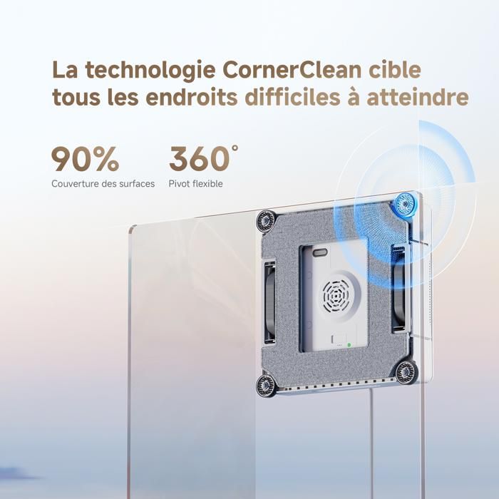 dreame C1 Robot Laveur de Vitres, Puissance d'Aspiration de 5 500 Pa, Protection et Sécurité Fiables, Technologie CornerClean – Image 4