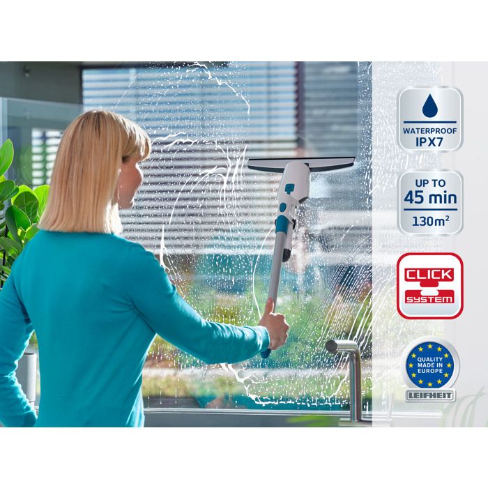 Aspirateur à vitres et salle de bains Leifheit Nemo 51042, lave vitres électrique à boîtier étanche, adaptateur Click System, blanc – Image 3