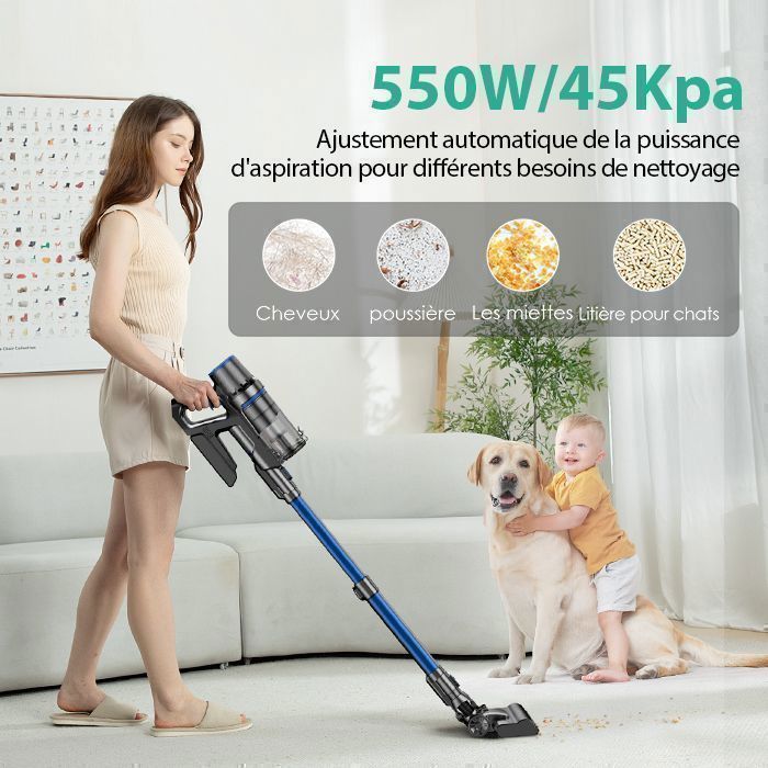 Linkifly A10 Aspirateur Balai sans Fil avec Fonction Nettoyage, Aspirateur sans Fil 45K Pa/550 W/60 Min, avec Réservoir d'eau – Image 2