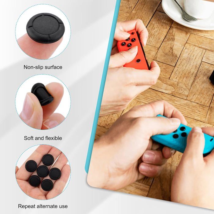Lot de 6 Capuchons de Joystick de Rechange,Capuchon de Stick Analogique pour Manette Switch,Switch Lite et Switch OLED - Noir – Image 5