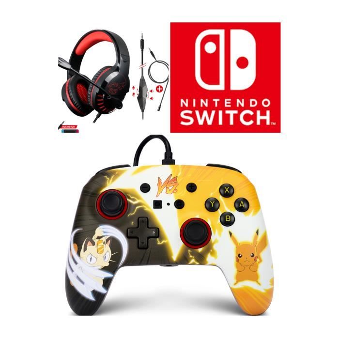 Manette de jeu - Nintendo - SWITCH Pokémon Pikachu Miaouss MEOWTH - Filaire - Rouge - Câble USB détachable