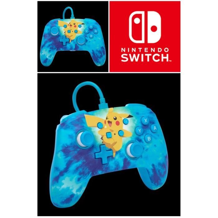 Manette filaire SWITCH Pokémon Pikachu Tie Dye Officielle Nintendo avec Câble USB détachable + CASQUE SWITCH ROUGE BLEU – Image 3