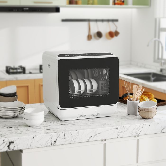 Mini lave-vaisselle - HOMCOM - compact - 4 couverts - 6 programmes, commandes tactiles - PP, ABS - 45 x 44 x 45,8 cm - blanc – Image 2