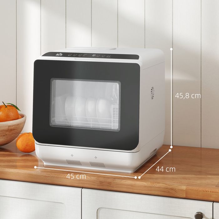 Mini lave-vaisselle - HOMCOM - compact - 4 couverts - 6 programmes, commandes tactiles - PP, ABS - 45 x 44 x 45,8 cm - blanc – Image 4