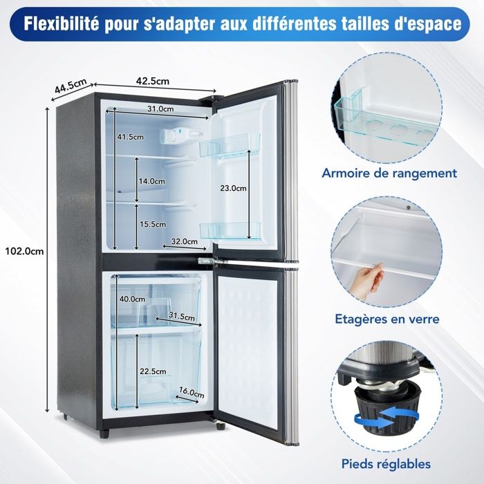 Mini-rfrigrateur 106L conomie d'nergie,60LConglateur46L,166 kWhan, 45 dB,clairage LED,7 rglages de temprature – Image 4