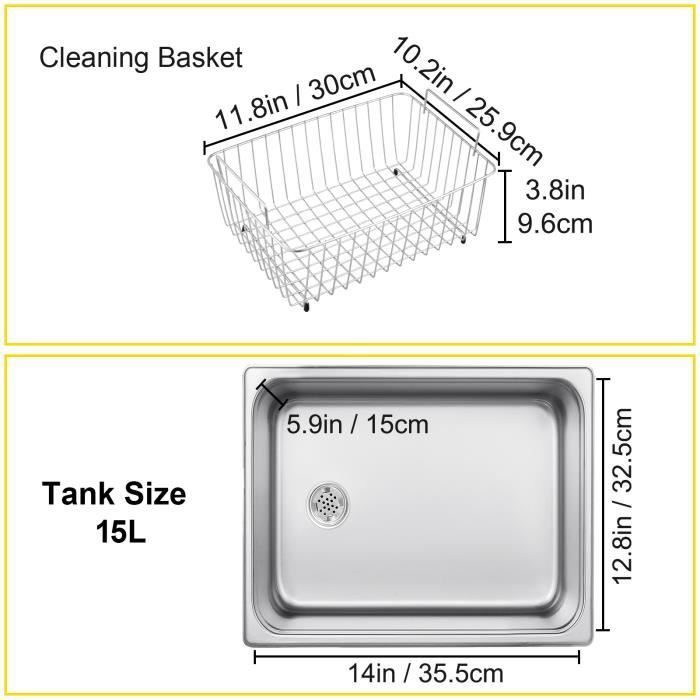 Nettoyeur à ultrasons 15L - VEVOR - Acier inoxydable SUS304 - 6 kits de transducteur – Image 4