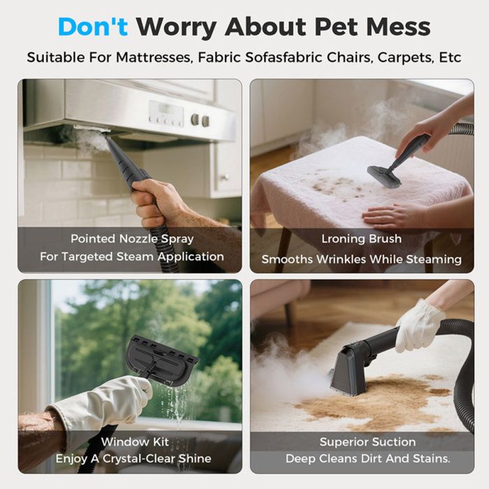 Nettoyeur Tapis Et Tissus D'ameublement 3 En 1 Teendow C6 MAX-Vapeur 1650 W-Aspiration 12 000 Pa-Deux Réservoirs-Adapté Aux Animaux – Image 5