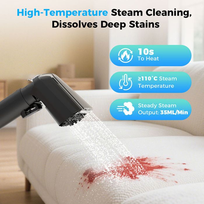 Nettoyeur Tapis Et Tissus D'ameublement 3 En 1 Teendow C6 MAX-Vapeur 1650 W-Aspiration 12 000 Pa-Deux Réservoirs-Adapté Aux Animaux – Image 6