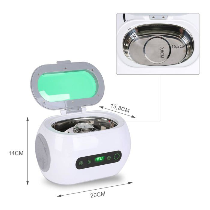 Nettoyeur à Ultrasons Professionnel 600ml, Appareil de Nettoyage pour Lunettes, Montres, Bijoux, Prothèses Dentaires, Ustensiles – Image 5