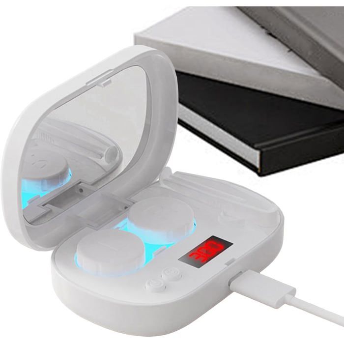 Nettoyeur à ultrasons pour lunettes, appareil de nettoyage pour lentilles de contact, avec miroir de maquillage et indicateur de – Image 2