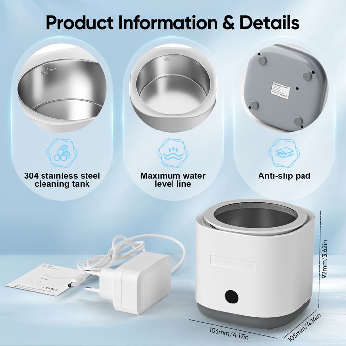 Nettoyeur à ultrasons pour prothèses dentaires, 42000Hz Nettoyeurs ultrasoniques 360° nettoyage en profondeur protège-dents(white) – Image 2