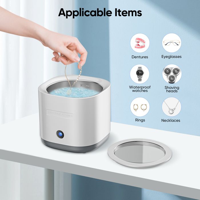 Nettoyeur à ultrasons pour prothèses dentaires, 42000Hz Nettoyeurs ultrasoniques 360° nettoyage en profondeur protège-dents(white) – Image 3