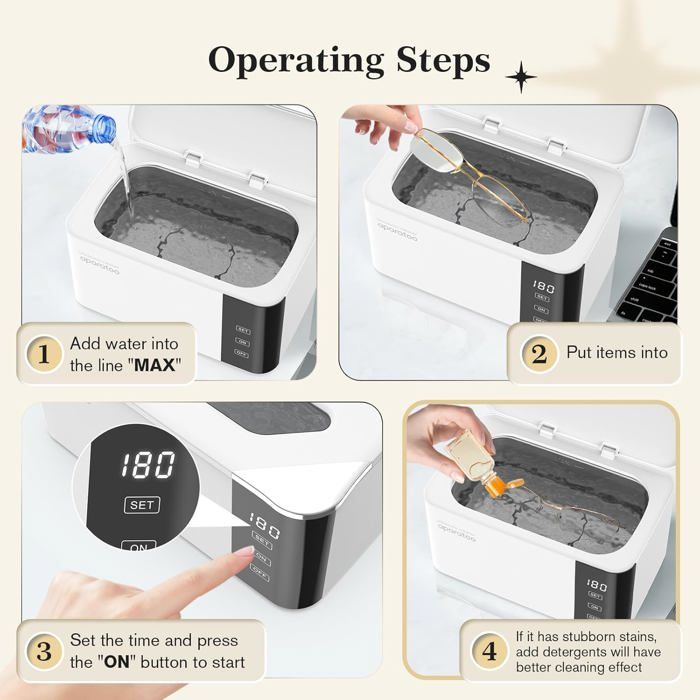 Nettoyeur Ultrasons,50W 600ML Nettoyeur Ultrasons Lunettes Bijoux avec 5 Modes de Réglage 43000Hz – Image 5