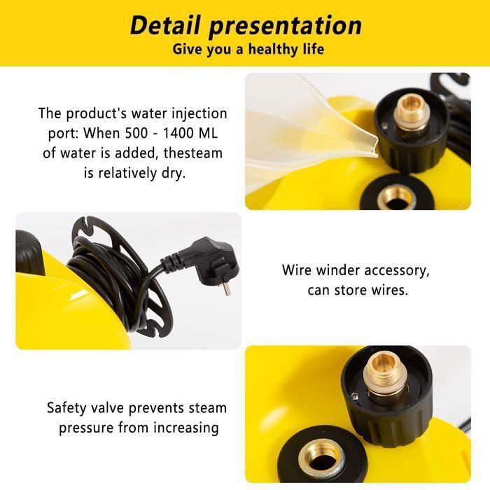 Nettoyeur vapeur 2000 W, 4 bars, temps de chauffe 6,5 min, 1,8 L, avec kit de nettoyage des sols , buses et housse en microfibre – Image 3