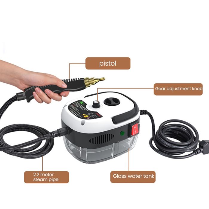 Nettoyeur vapeur 2500W, portable, 3 têtes de brosse, réglable sur 6 niveaux, nettoyeur vapeur pour cuisine/salle de bain/maison – Image 6