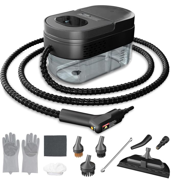 Nettoyeur Vapeur à Main Portable, Nettoyeur Vapeur Noir 2500W 1600ml pour Cuisine/Maison/Auto/Tissus/Salle de Bain