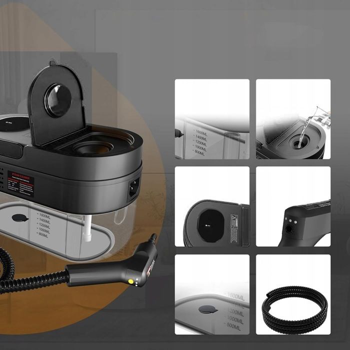 Nettoyeur Vapeur à Main Portable, Nettoyeur Vapeur Noir 2500W 1600ml pour Cuisine/Maison/Auto/Tissus/Salle de Bain – Image 2