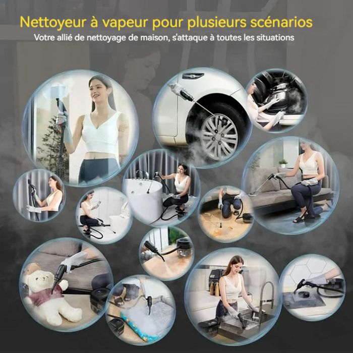 Nettoyeur Vapeur à Main Portable, Nettoyeur Vapeur Noir 2500W 1600ml pour Cuisine/Maison/Auto/Tissus/Salle de Bain – Image 4