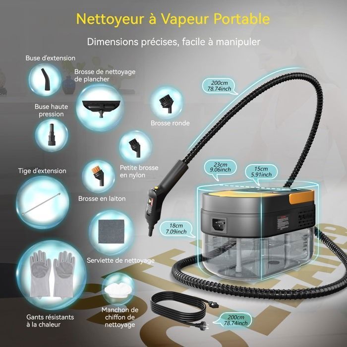 Nettoyeur Vapeur à Main Portable, Nettoyeur Vapeur 1600ml 2500W pour Cuisine/Salle de Bain/Maison/Auto/Tissus – Image 2