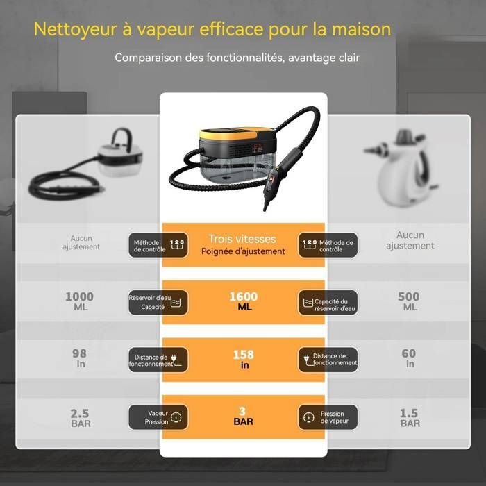 Nettoyeur Vapeur à Main Portable, Nettoyeur Vapeur 1600ml 2500W pour Cuisine/Salle de Bain/Maison/Auto/Tissus – Image 6