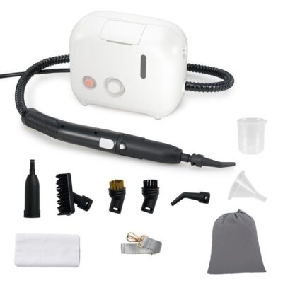 Nettoyeur Vapeur Punaises de Lit 1600W COSTWAY-180℃-3 Bars-Réservoir 1L-Préchauffage en 15s-Intensité Réglable-12 Accessoires-Blanc