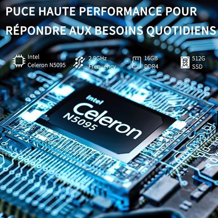 PC portable-17.3",Intel Celeron N5095(4C/4T,Jusqu'à 2,9 GHz),16Go RAM DDR4 512Go SSD,Windows 11PRO,WiFi5,HDMI,Ordinateur Portable – Image 2
