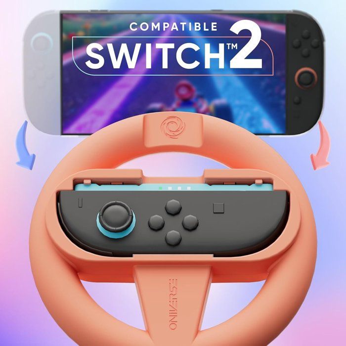 Pack de 2 Volants de Course pour Nintendo Switch 2 - Oniverse - Accessoires pour Mario Kart, Supports Volant Orange et Bleu – Image 2