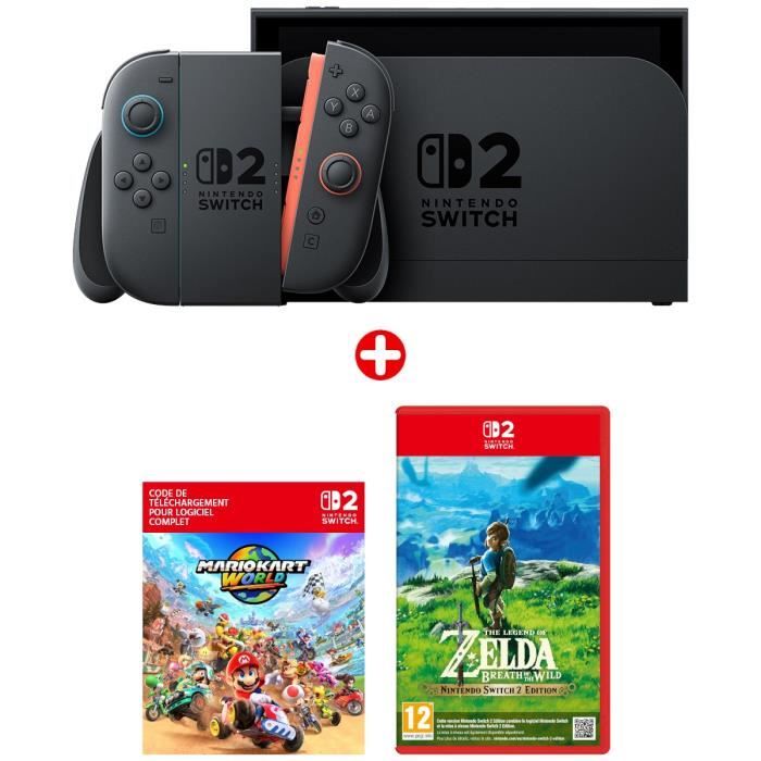 Pack Nintendo : Console Nintendo Switch 2 + Mario Kart World (Code) + The Legend of Zelda: Breath of the Wild