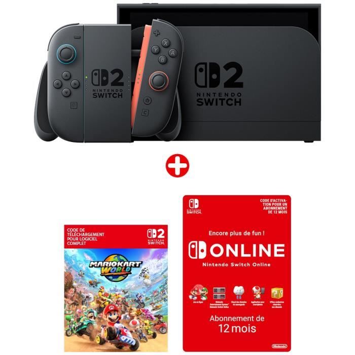 Pack Nintendo : Console Nintendo Switch 2 + Mario Kart World (Code) + Abonnement de 12 mois au service Nintendo Switch Online