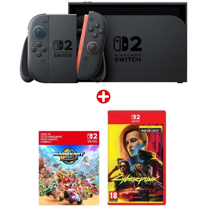 Pack Nintendo : Console Nintendo Switch 2 + Mario Kart World (Code) + Cyberpunk 2077: Ultimate Edition