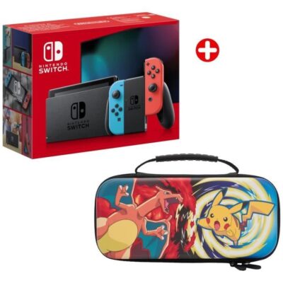Pack Nintendo : Console Nintendo Switch • Bleu Néon & Rouge Néon + Housse de transport