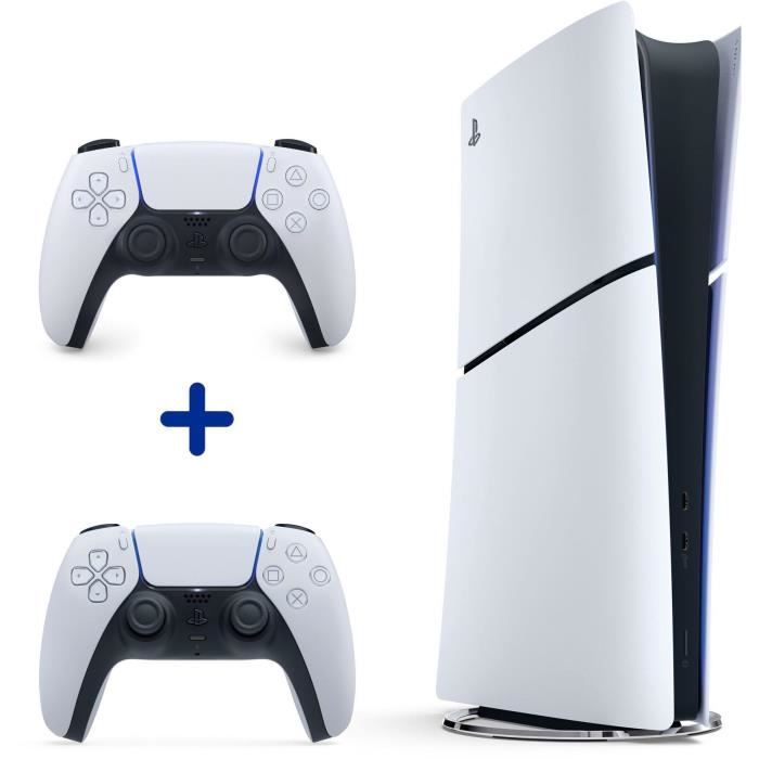 Pack PS5 Digital : Console PS5 Digitale (Modèle Slim) + 2ème Manette sans fil PS5 DualSense Blanche