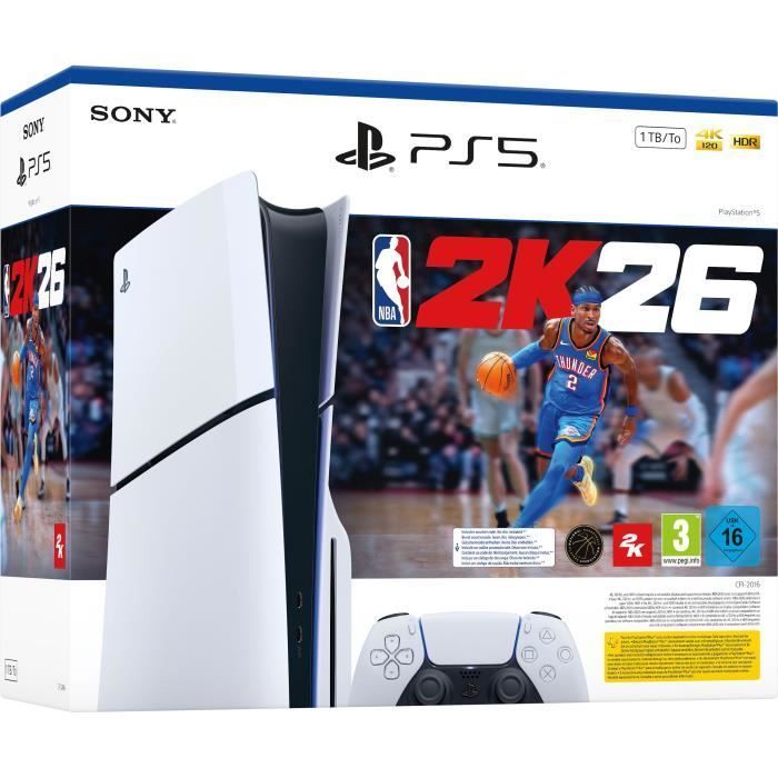 Pack PS5 Standard : Console PlayStation 5 (modèle Slim) + NBA 2K26 (code dans la boite)