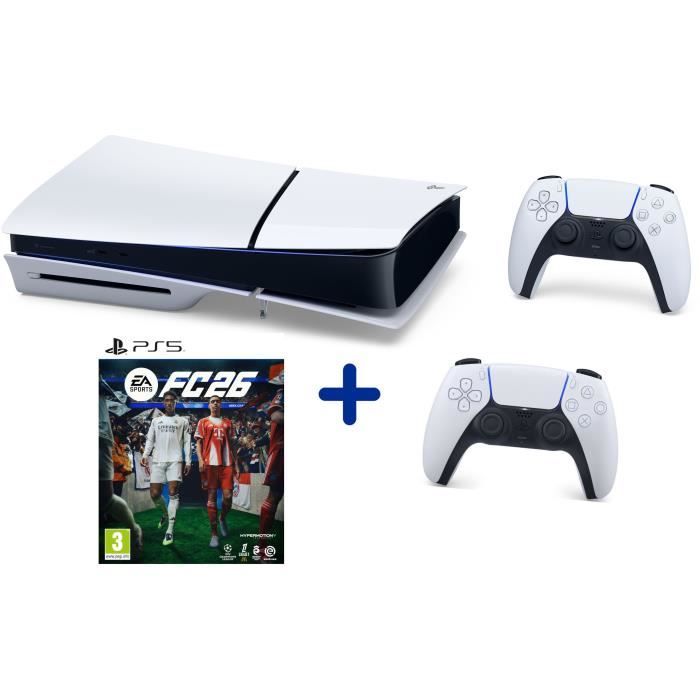 Pack PS5 Standard : Console PlayStation 5 (modèle Slim) + 2ème manette DualSense Blanche + FC 26 – Image 2