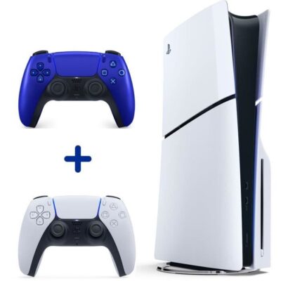 Pack PS5 Standard : Console PS5 (Modèle Slim) + 2ème Manette sans fil PS5 DualSense Cobalt Blue
