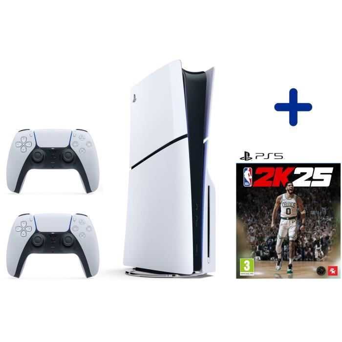Pack PS5 Standard : Console PS5 (Modèle Slim) + Manette DualSense Blanche + NBA 2K25